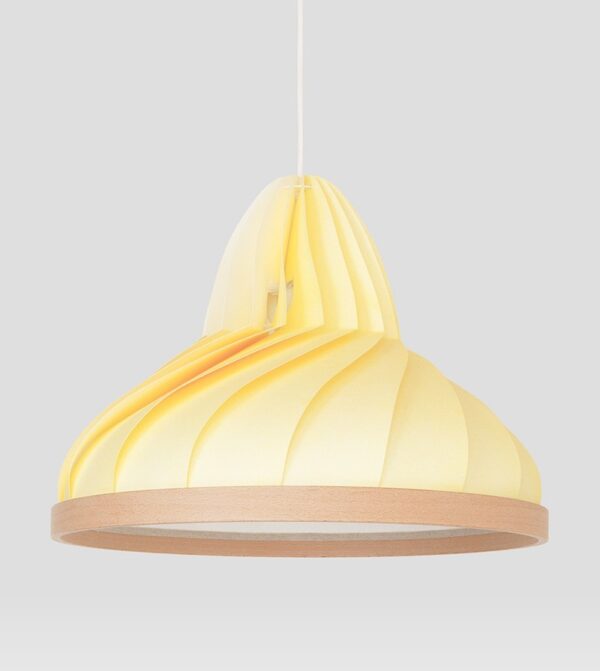 Paper pendant lamp Wave with wooden ring