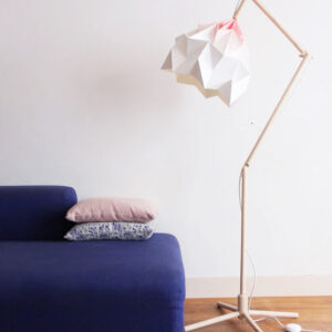 Wooden floor lamp Snowdrop with paper origami lamp Moth XL